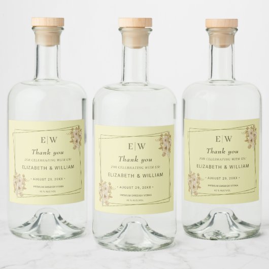 Rose Frame – Monogram Celestial Yellow Wedding Likeurfles Etiket (Flessen)