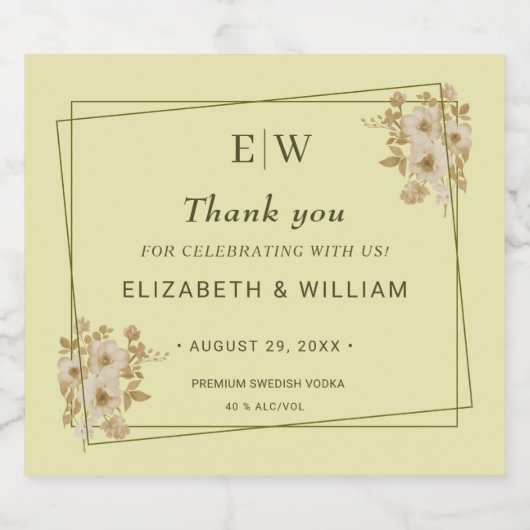 Rose Frame – Monogram Celestial Yellow Wedding Likeurfles Etiket (Enkel label)
