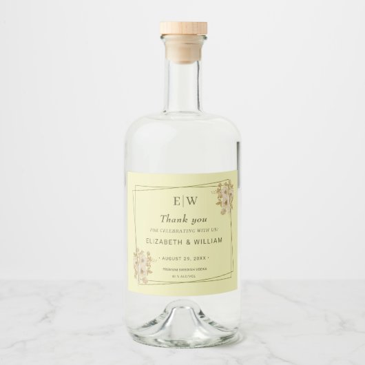 Rose Frame – Monogram Celestial Yellow Wedding Likeurfles Etiket (Voorkant)