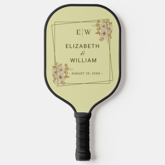 Rose Frame – Monogram Celestial Yellow Wedding Pickleball Paddle (Voorkant)