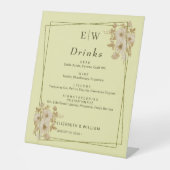 Rose Frame – Monogram Celestial Yellow Wedding Reclamebord Met Voetstuk (Voorkant)