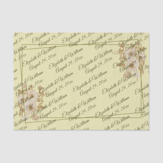 Rose Frame – Monogram Celestial Yellow Wedding Tissuepapier (Voorkant)