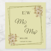 Rose Frame – Monogram Celestial Yellow Wedding Wijn Etiket (Enkel label)