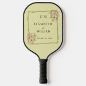 Rose Frame – Monogram Hemels Geel Bruiloft Pickleball Paddle (Voorkant)