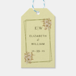 Rose Frame – Monogram Himmelsgeel Bruiloft Cadeaulabel