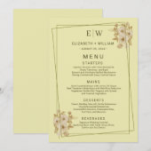 Rose Frame – Monogram Himmelsgeel Bruiloft Menu (Voorkant / Achterkant)