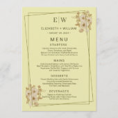 Rose Frame – Monogram Himmelsgeel Bruiloft Menu (Voorkant)