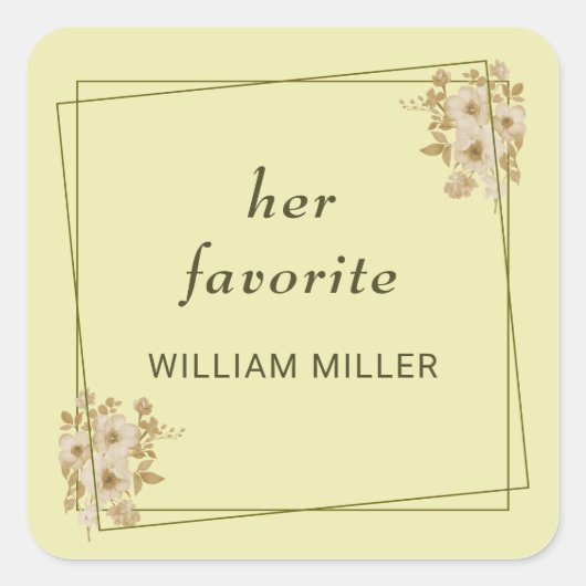 Rose Frame – Monogram Himmelsgeel Bruiloft Vierkante Sticker (Voorkant)