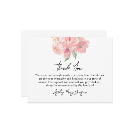 Rose Funeral Thank You Note Card Bereavement Bedankkaart (Voorkant / Achterkant in situ)