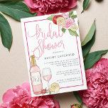 Rosé Garden | Bridal Shower-uitnodiging Kaart<br><div class="desc">De elegante en moderne bruiddoucheuitnodiging voor wijnliefhebbers is voorzien van accenten van rozen in rood, geel en roze, met lusteloze grijze piepend, en een flesje en glas roséwijn. Pas de details van uw vrijgezellenfeest aan met elegante blauw en grijs-blauwe typografie die met handgeschreven stijlkalligrafie wordt geaccentueerd, en pas het wijnflesje...</div>