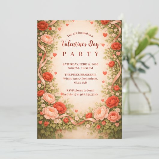 Rose Garden Valentine Party Kaart (Staand voorkant)