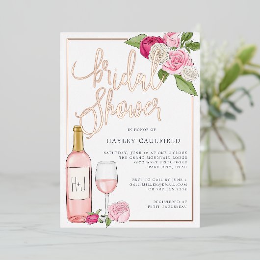 Rosé Garden | VRIJGEZELLENFEEST Folie Uitnodiging (Staand Voorkant)