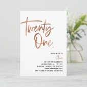 Rose Gold 21st Invitation, Female 21st Invitation Kaart (Staand voorkant)