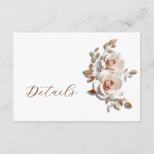 Rose Gold 3D Floral Wedding Details Informatiekaartje (Voorkant)