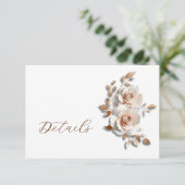 Rose Gold 3D Floral Wedding Details Informatiekaartje (Staand voorkant)