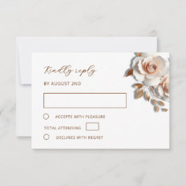 Rose Gold 3D Roses Wedding RSVP Kaartje