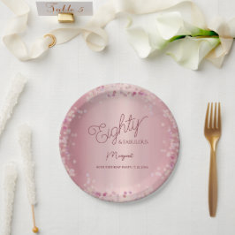 Rose Gold 80th Birthday Party Paper Plate Papieren Bordje