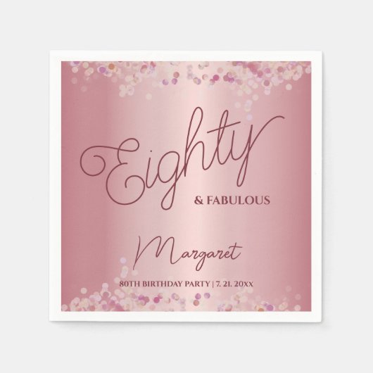 Rose Gold 80th Birthday Party Servet (Voorkant)