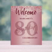 Rose Gold 80th Celebration Acrylic Sign Acryl Bord (Neutraal)