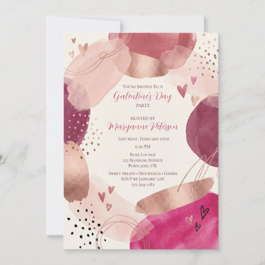 Rose Gold Abstract Girly Galentine’s Day Party Kaart (Voorkant)