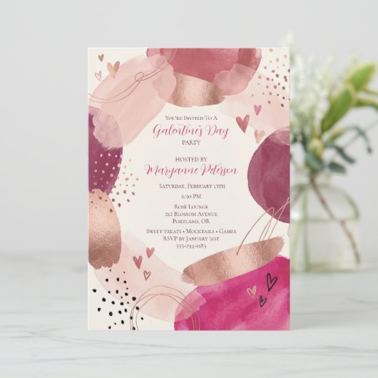 Rose Gold Abstract Girly Galentine’s Day Party Kaart (Staand voorkant)
