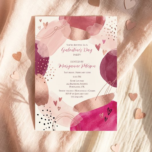 Rose Gold Abstract Girly Galentine’s Day Party Kaart