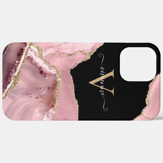 Rose Gold Agate Glitter Monogram Case-Mate iPhone Case (Achterkant (horizontaal))