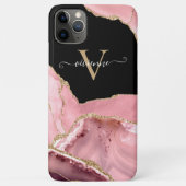 Rose Gold Agate Glitter Monogram Case-Mate iPhone Case (Achterkant)