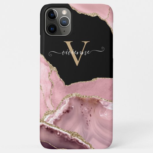 Rose Gold Agate Glitter Monogram Case-Mate iPhone Case (Achterkant)
