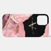 Rose Gold Agate Glitter Monogram Case-Mate iPhone Case (Achterkant (horizontaal))