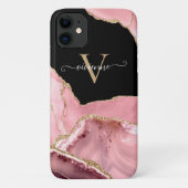 Rose Gold Agate Glitter Monogram Case-Mate iPhone Case (Achterkant)