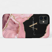 Rose Gold Agate Glitter Monogram Case-Mate iPhone Case (Achterkant (horizontaal))