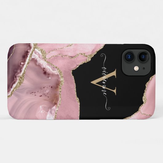 Rose Gold Agate Glitter Monogram Case-Mate iPhone Case (Achterkant (horizontaal))