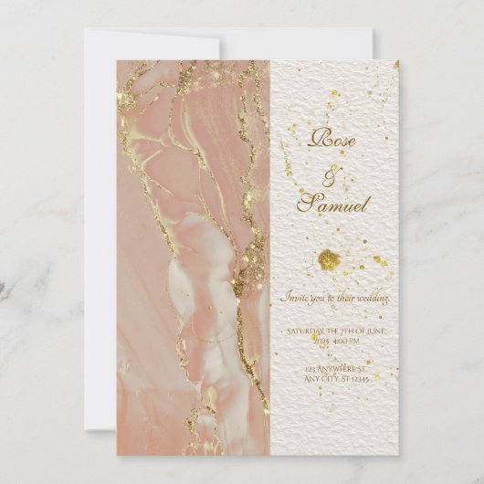 Rose Gold Alcohol Ink Elegant Wedding Invitation Kaart (Voorkant)