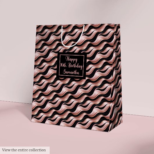Rose Gold and Black Gift Bag Lux Birthday Accent Medium Cadeauzakje