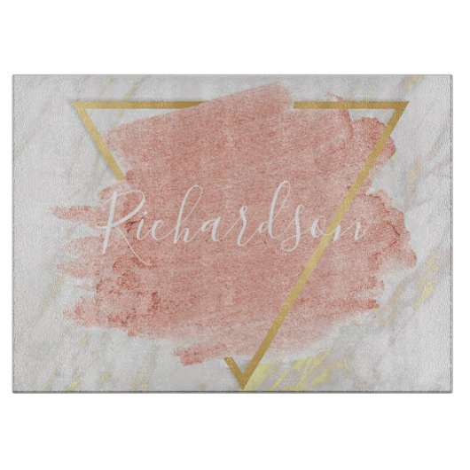 Rose Gold and Marble glitter Name Snijplank (Voorkant)