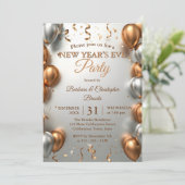 Rose Gold and Silver Balloons New Year's Party Kaart (Staand voorkant)