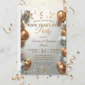 Rose Gold and Silver Balloons New Year's Party Kaart