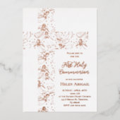 rose gold angels pattern cross First Communion Folie Uitnodiging (Voorkant)
