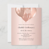 Rose gold balloons birthday invitation (Voorkant)