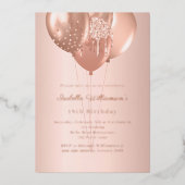 Rose gold balloons luxury birthday  folie uitnodiging (Voorkant)