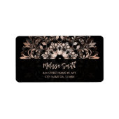 Rose Gold Black Floral Mandala Etiket (Voorkant)