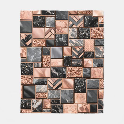 Rose Gold Black Marble Mosaic Fleece Deken (Voorkant)