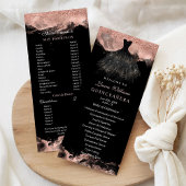 Rose Gold & Black Quinceañera Order of Events Programmakaart