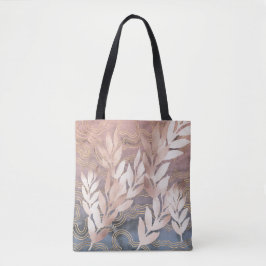 'Rose Gold' bladloten op roze/blauwe golven achter Tote Bag