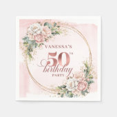 Rose Gold Blush Eucalyptus 50th Birthday Napkins Servet (Voorkant)