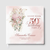 Rose Gold Blush Floral 50th Birthday Guest Book Gastenboek (Voorkant)