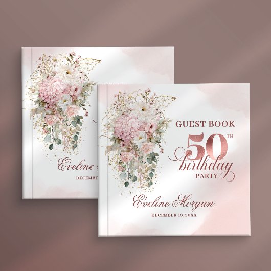 Rose Gold Blush Floral 50th Birthday Guest Book Gastenboek