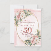 Rose Gold Blush Floral Greenery 50th Birthday Bedankkaart (Voorkant)