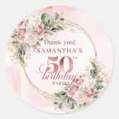 Rose Gold Blush Floral Greenery 50th Birthday  Ronde Sticker (Voorkant)